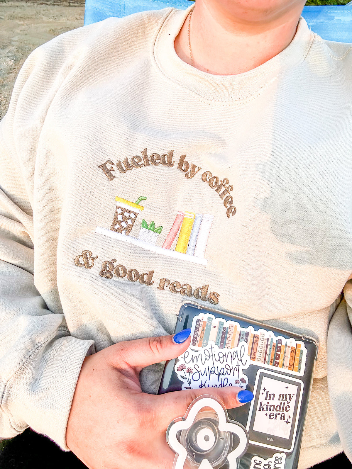 Fueled by Coffee & Good Reads Embroidered Crewneck