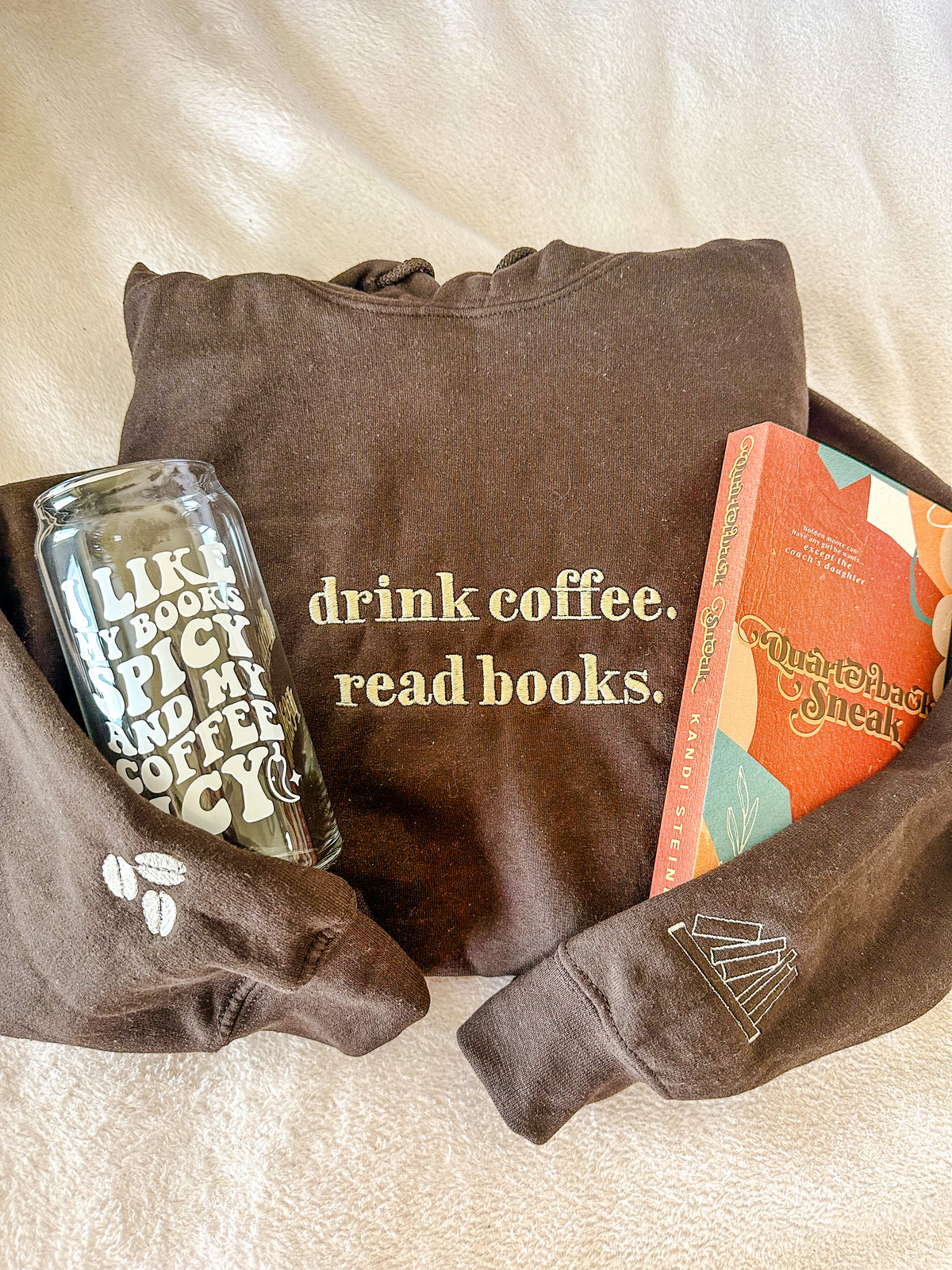 drink coffee. read books. Embroidered Hoodie